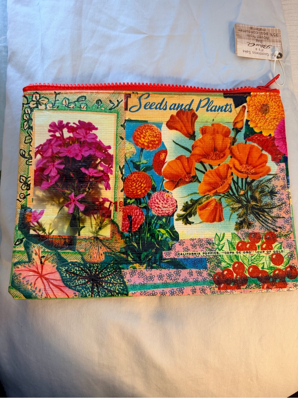 Blue Q Floral Zip Pouch — Pink, Red, Green, Blue Accents